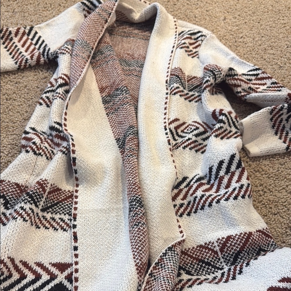 Staccato Cream and Brown Geometric Cardigan Sweater